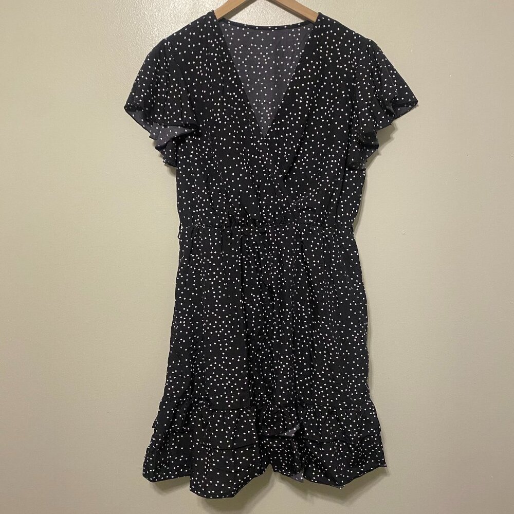 Women's Summer Polka Dots V Neck Ruffle Cap Sleeve A Line Mini Dress